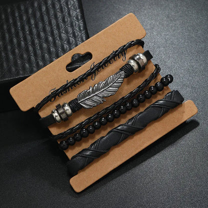 Modyle Multi-layer Gothic Leather Bracelet Set Punk Viantage Wings Charms Handwoven Bracelets for Men Jewelry Gifts