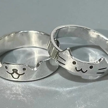 2pcs Kawaii Cat Dog Animal Couple Ring Fashion Size Adjust Lover Rings