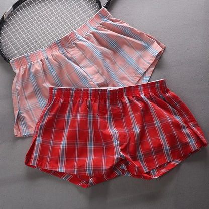 SEOBEAN MENS SEXY COTTON SHORTS HOME COMFORT CHECKERED FIT TRUNKS