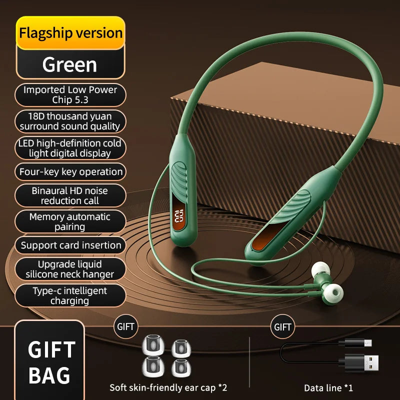 BT8 Wireless Bluetooth Earphones Headphones Outdoor Sports Headset V5.3 Display Button Control Earbuds for Music