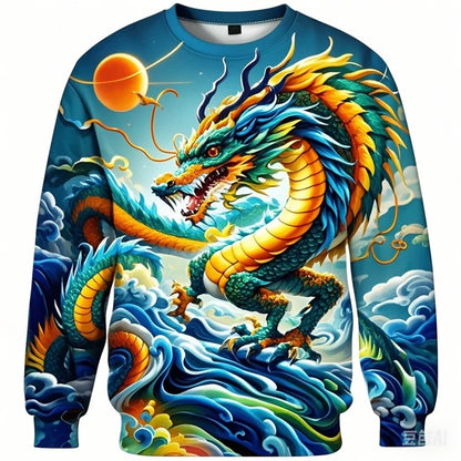 Full Print Chinese Dragon Graphic Sweatshirts For Men Women Long Sleeve Casual Round Neck Hoodie Streetwear Mens Sport Tracksuit