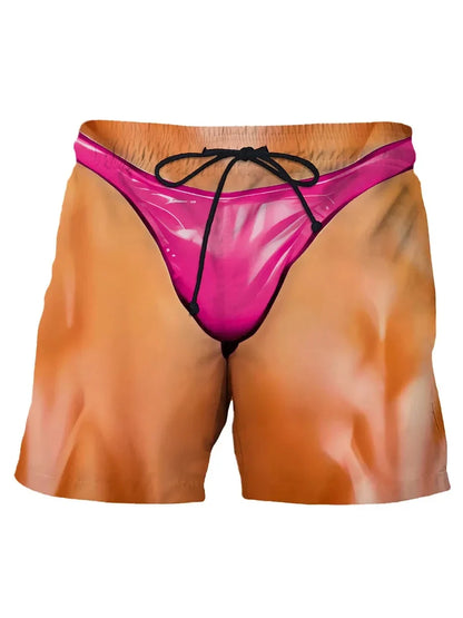 Summer New Men's Board Shorts Swimming Pants Drawstring Funny Shorts Fake Shorts Underwear Printed Micro Elastic Shorts