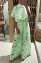 Women 2Pcs Lace Outfit Embroidery Retro Hollow Temperament Suit 2025 Elegant Button Short Sleeved Blouse Tops&Tie-up Pants Set