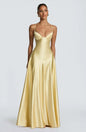 Solid Color Satin Bustier Women Maxi Dress Fashion Yellow Spaghetti Strap V Neck Waist-cinching Dresses 2026 New Party Vestidos