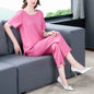 Cotton Silk Suit Summer Women's Sets New Casual Solid Color Short Sleeve Ankle-Length Pants 2 Piece Set Middle Age Mother Outfit