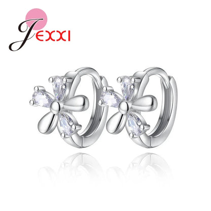 Hot Sell Women Earring Clear Crystal Flower Shape Accessories 925 Sterling Silver Gifts For Girls Cheap Sale Vintage Goods