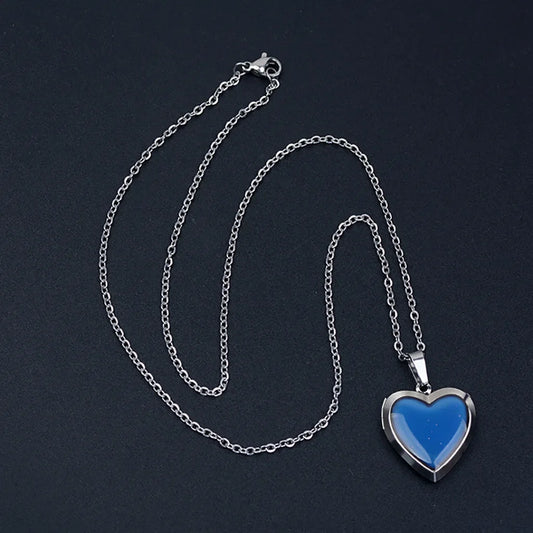 Heart Mood Locket Necklace Color Changing Necklace Temperature Mood Stainless Steel Love Shape Photo Pendant Necklace Jewelry