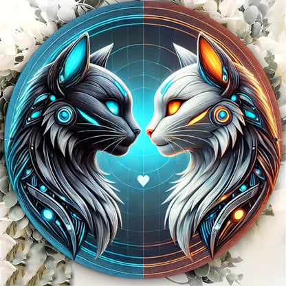 Wolf Engraved Aluminum Foil Art Sign, Reusable Round Metal Wall Decor, Weatherproof Animal Design for Home & Bar