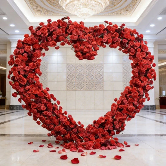 Red Heart Shaped Frame Artificial Floral Decor Sweet Centerpiece for Wedding Stages Romantic Ambiance for Proposals Celebrations