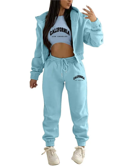 Autumn and Winter New Fleece Hoodie Letter Print Hooded Women's Suit