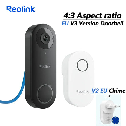 REOLINK 2K+ PoE Video Doorbell 2-Way Talk 4:3 Aspect Ratio Smart Home Video Intercom Wired Door Bell with Chime(EU&UK Optional)