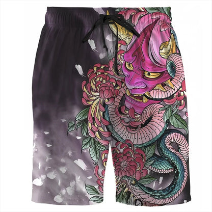 Japan Sakura Samurai beach shorts quick dry men sexy bodybuilding harajuku summer casual male gym pour Homme low waist fitness