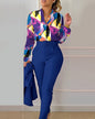 Women Shirt Pants Set Autumn Elegant Fashion V Neck Floral Print Long Sleeve High Waist Office Lady Casual Trousers Suits