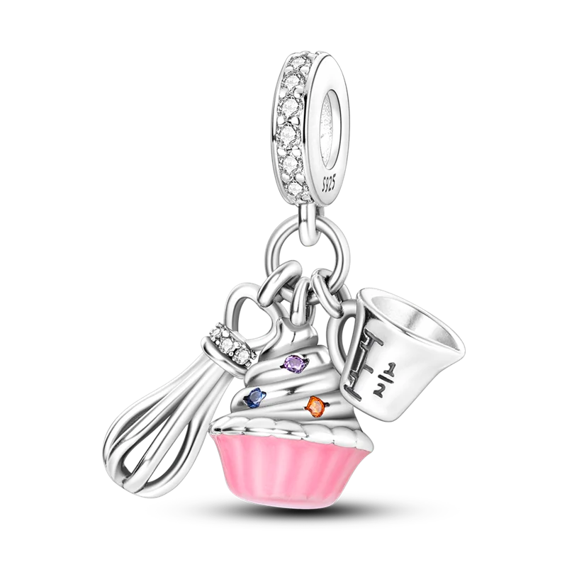 Charms Bead 925 Sterling Silver Pink Butterfly Luminous Firefly Dangle