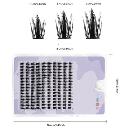 160 Pcs Wheat-Ear Shape Fake Eyelashes Fine Stem, DIY Eyelash Extension, Thick Segmented Clusters, Comic Eyelashes