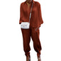 Classic Solid Shirt Pants Set Women Casual Loose Long Sleeved Lapel Elastic Waist Two Piece Suit 2025 New Summer Street Outfit