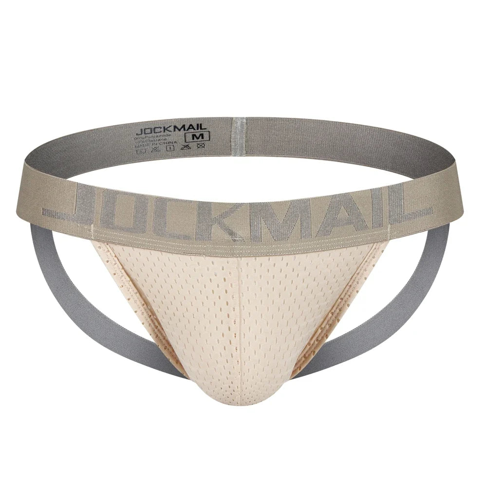 Jockmail Mens Jockstrap Mens Panties Sexy Gay Men Underwear Sissy Calzoncillos Hombre Slip Thong Mesh Low Waist Breathable