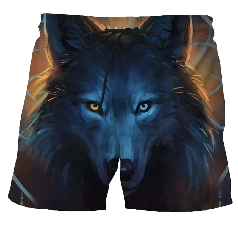 Wolf animal fashion men beach sexy bodybuilding shorts quick dry pants harajuku fitness board surf casual gym men homme
