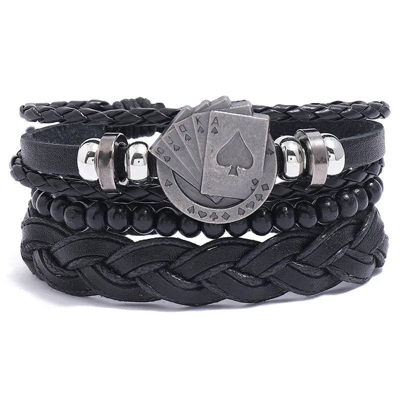 Modyle Multi-layer Gothic Leather Bracelet Set Punk Viantage Wings Charms Handwoven Bracelets for Men Jewelry Gifts