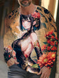 2024 new men's long-sleeved T-shirt 3D printing HD anime tattoo beauty printing men's autumn tops casual round neck home clothes