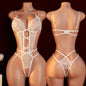 Transparent  Lace Lingerie Deep V Hollow Open Bra Erotic Lingerie Set Sexy Crotchless Bodysuit Temptation Pajamas Hot Underwear