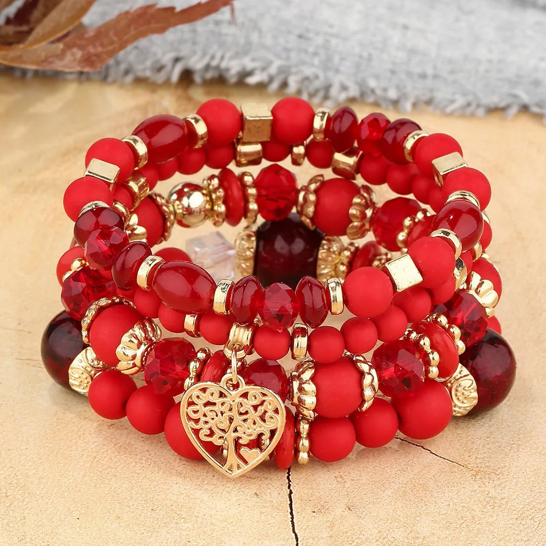 DIEZI Ethnic Bohemian Multicolor Crystal Beads Strand Bracelets Women Men Heart Tree Of Life Charm Bracelet Pulseira Feminina