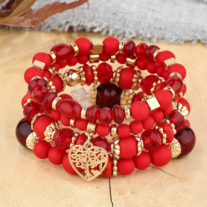 DIEZI Ethnic Bohemian Multicolor Crystal Beads Strand Bracelets Women Men Heart Tree Of Life Charm Bracelet Pulseira Feminina