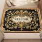 Elegant 3D Gold Frame Welcome Door Mats Water Absorbing Bathroom Mat Floral Design Blue and Gold Home Entrances or Bathrooms
