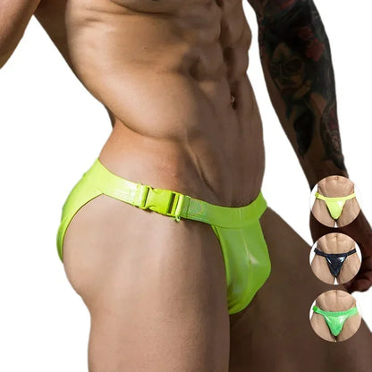 Sexy Briefs Men's Faux Leather  Male Bikini Gay Men Underwear Brief Gay Sissy Bulge Pouch Panties PU Patent Leather Underpants