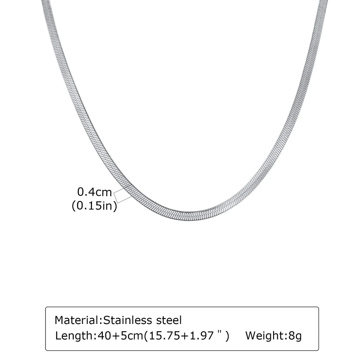 Stainless Steel Snake Chain Necklace for Women Men, Silver Color Herringbone Choker Flat Neck Chain 40-60cm Summer Jewelry