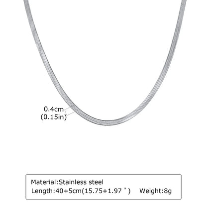 Stainless Steel Snake Chain Necklace for Women Men, Silver Color Herringbone Choker Flat Neck Chain 40-60cm Summer Jewelry