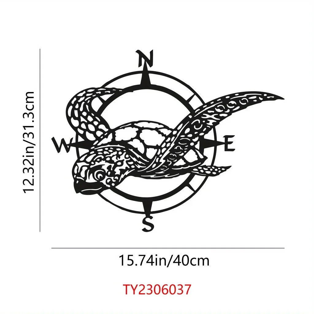 HelloYoung Black Metal Sea Turtle Compass Wall Sign - Perfect Beach Home Decor for Kitchen, Garden, and Housewarming Gifts