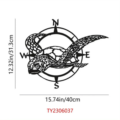 HelloYoung Black Metal Sea Turtle Compass Wall Sign - Perfect Beach Home Decor for Kitchen, Garden, and Housewarming Gifts