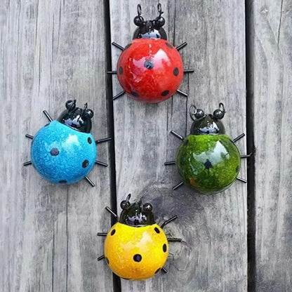 New Arrivals Set of 4 Metal Garden Wall Art Decorative Cute Ladybugs Outdoor Wall Sculptures Metal Ladybug Garden Decorations