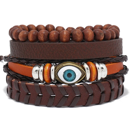 Modyle Multi-layer Gothic Leather Bracelet Set Punk Viantage Wings Charms Handwoven Bracelets for Men Jewelry Gifts