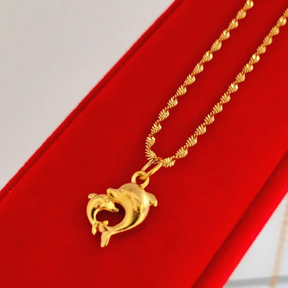 24K Gold Color Flower Pendant Necklaces for Women 18 Inch Water Wave