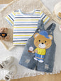 Baby Boy Striped Short-Sleeved T-Shirt + Bear Denim Overalls Shorts