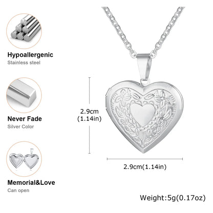 Vnox Never Fade Silver Color Stainless Steel Women Locket Pendant, Openable Heart Pendant Necklaces, Life Tree Floral Collar