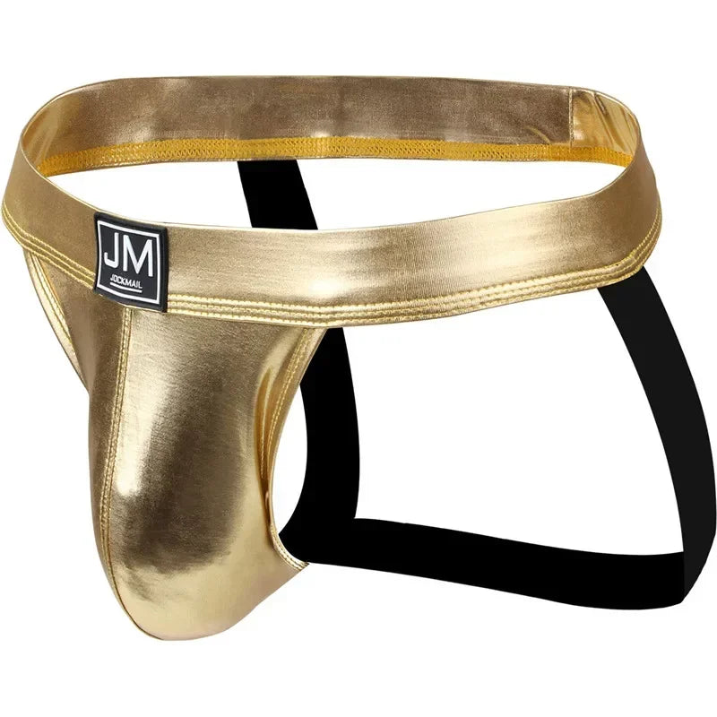 PU Leather Jockstrap Men Sexy Gay Underwear Sissy Men's Thong Lingerie Bikini Panochas U Convex Mens Strings Cueca Tangas Slip