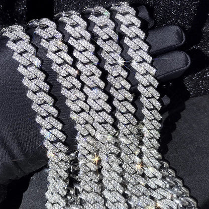 14mm Iced Out Prong Cuban Link Chain Necklace for 2 Row Rhinestone