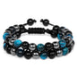 Men Triple Protection Stone Bead Bracelet Double Layers Tiger Eye Hematite Obsidian Rope Wrap Bracelet Handmade Jewelry Gift