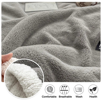 Thickened Double-layer Lamb Fleece Flannel Blanket for Bed Office Air Conditioning and Nap Throw Soft Blanket for Bedding Sofa