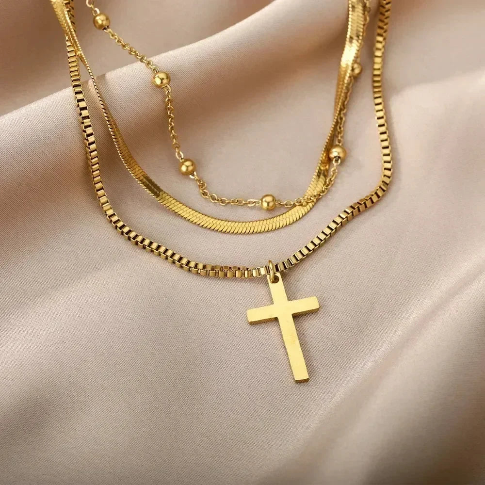 316L Stainless Steel Multilayer Heart Necklace For Women Girls Goth Gold Color Clavicle Chain Charm Choker Jewelry Birthday Gift