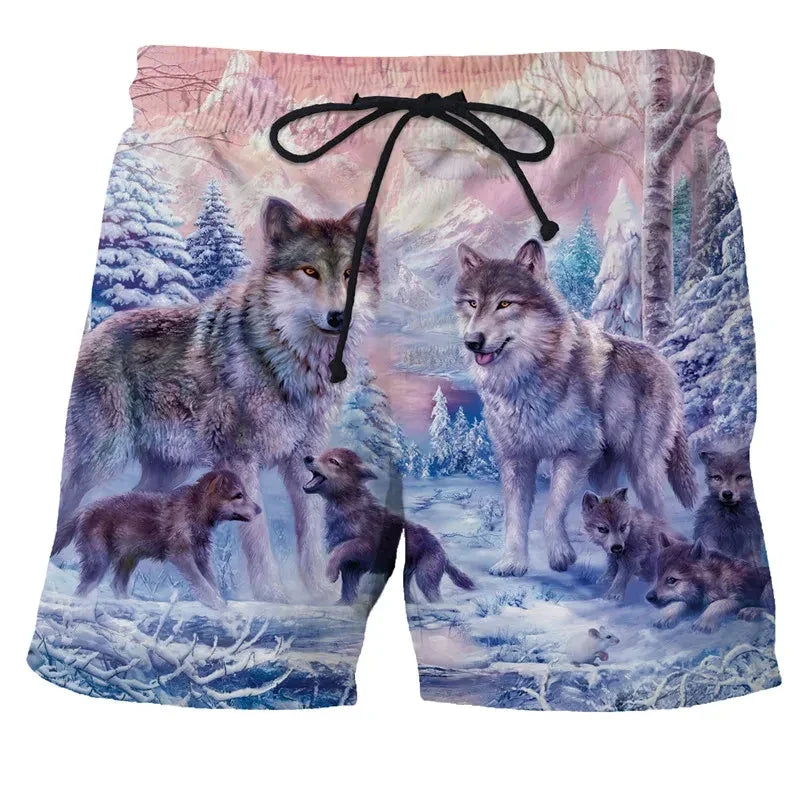 Wolf animal fashion men beach sexy bodybuilding shorts quick dry pants harajuku fitness board surf casual gym men homme
