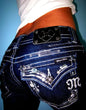 Women Vintage Hip Hop Slim Wrap Buttocks Flared Jeans Y2k Gothic Diamond Letter Embroidery Low Rise Sexy Denim Pants Streetwear