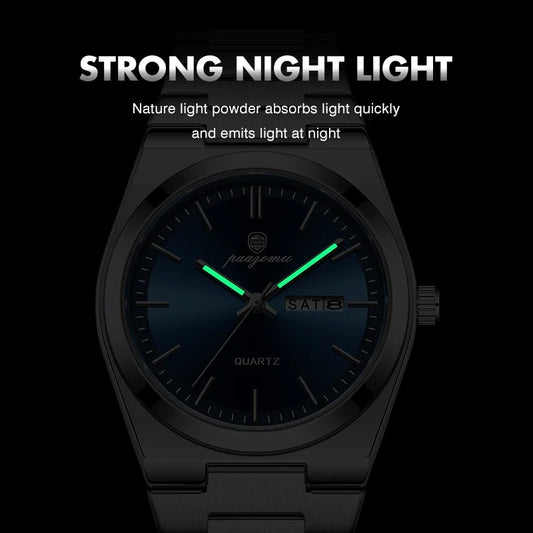 PAAZOMU Luxury Sport Quartz Man Wristwatch Waterproof Luminous Date Week Men Watches Stainless Steel Men's Watch Male Reloj+box