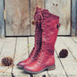 Women Knee High Boots Autumn Winter Lace Up Flat Shoes Sexy PU Leather Shoes Retro Buckle Women Shoes Fashion Black Knight Boots