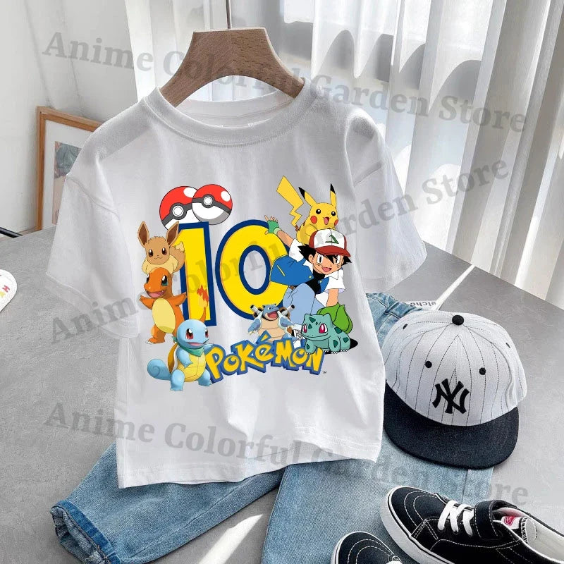 Anime Pokemons Kawaii T-Shirts for Children Pikachu Cartoon Number