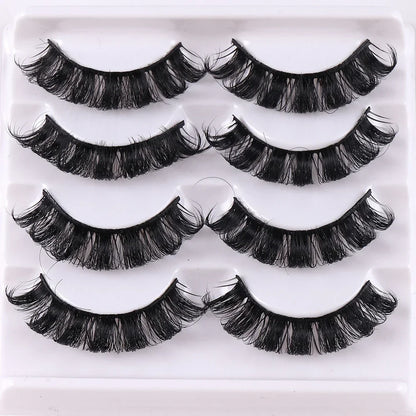 4 Pairs 3D Faux Mink Russian Strip Lashes DD Curl Super Fluffy Reusable Volume False Eyelashes Lightweight All-Day Wear Lashes