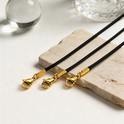 Black Waxed Cord Necklace for Women Minimalist Stainless Steel Clasp 2mm Waterproof Wax Rope Chain for Pendant 16/18/20inch